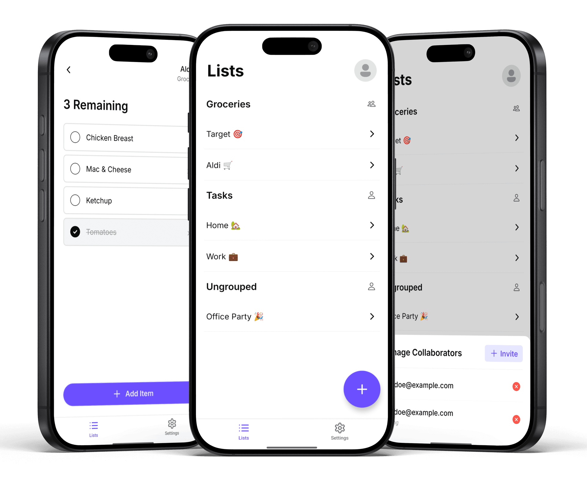 Togro's lists screen
